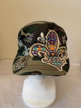Leader L.O.G.A Embroidered Fleur-de-Lis Camo Military Cap - Olive Green adj